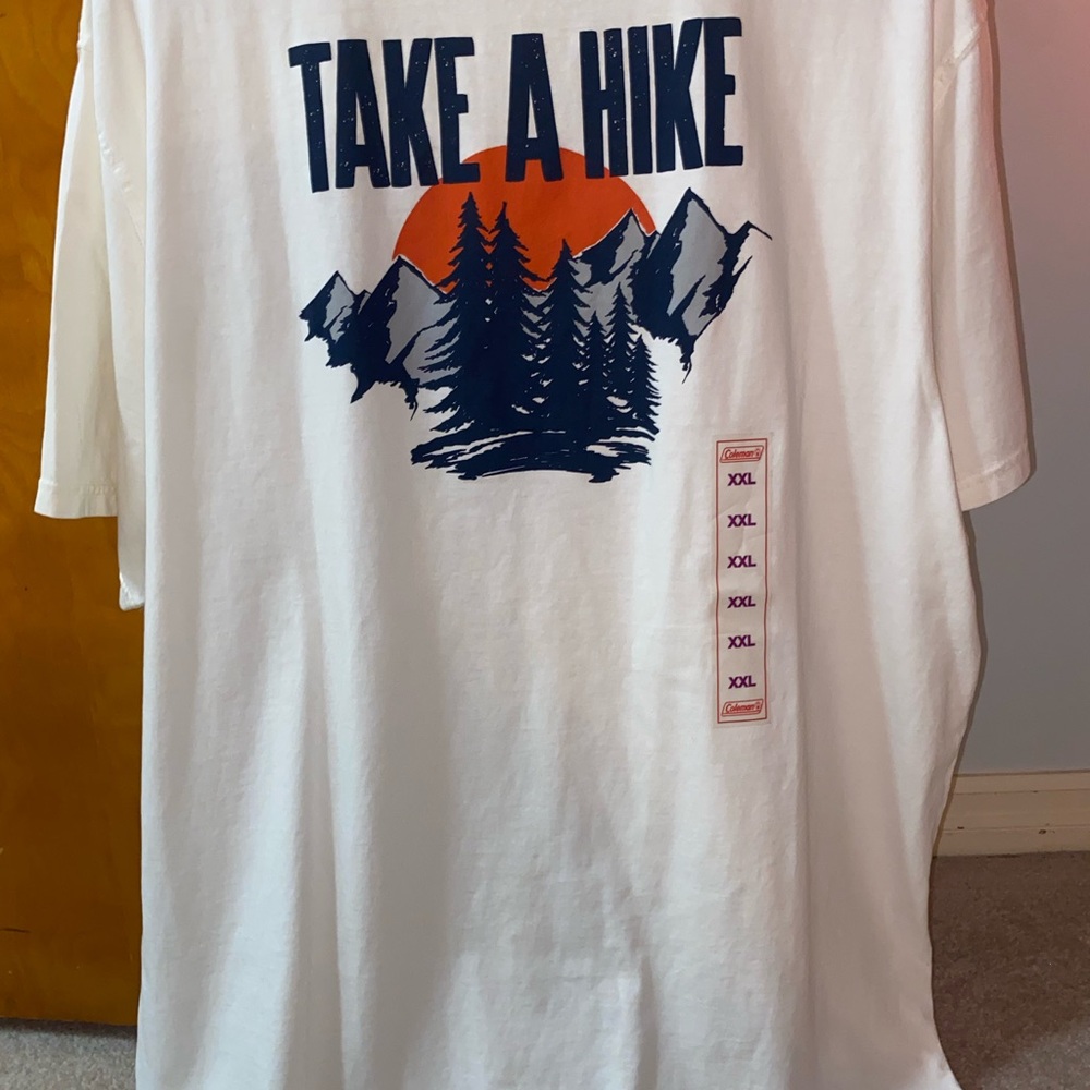 Coleman White Tee with Blue Compass Logo